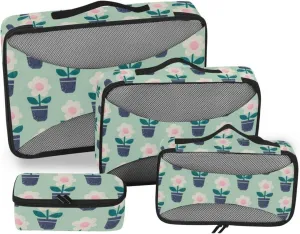 4 Pcs Travel Packing Cubes for Suitcases Stylized Flowers Travel Packing Cubes Visible Luggage Cubes Organizers Suitcase Organizer Bags Set