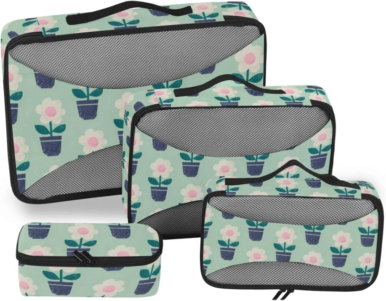 4 Pcs Travel Packing Cubes for Suitcases Stylized Flowers Travel Packing Cubes Visible Luggage Cubes Organizers Suitcase Organizer Bags Set