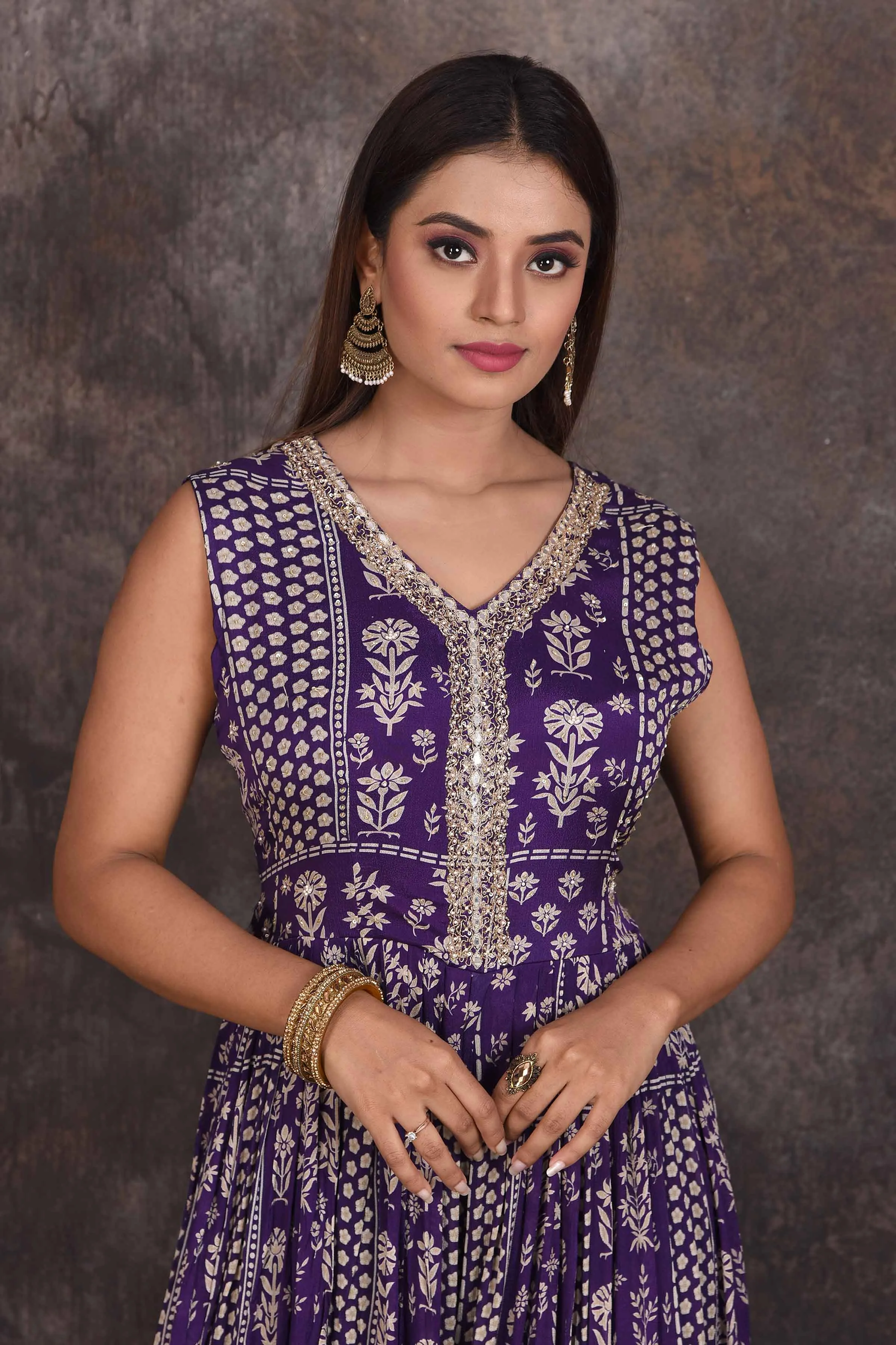 503344 Purple Printed Embellished Jumpsuit