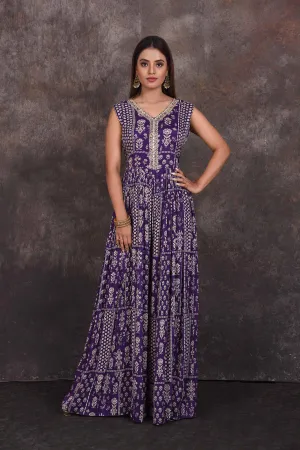 503344 Purple Printed Embellished Jumpsuit