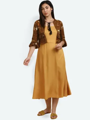 A-Line Maxi Length Dress With Shrug