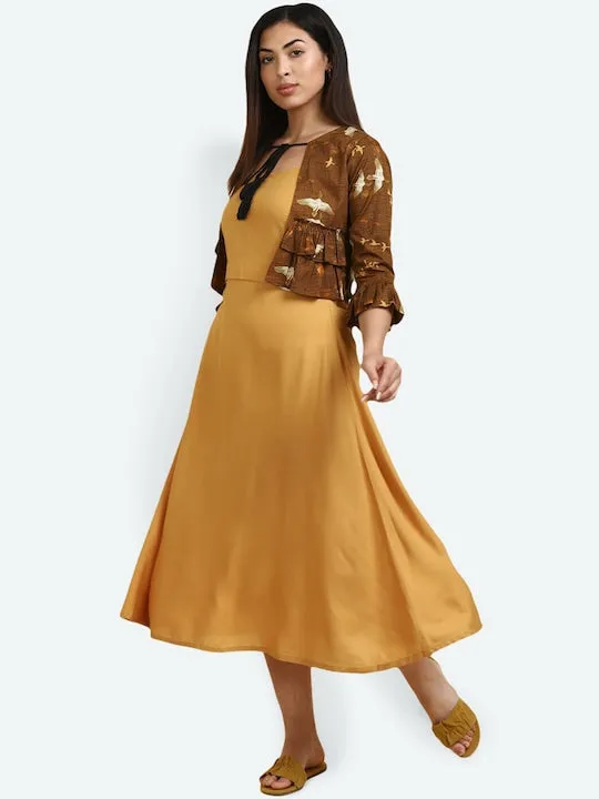 A-Line Maxi Length Dress With Shrug