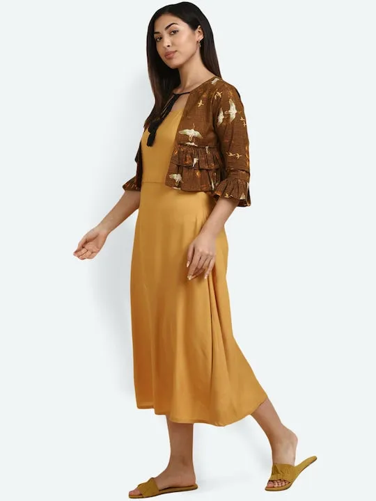 A-Line Maxi Length Dress With Shrug