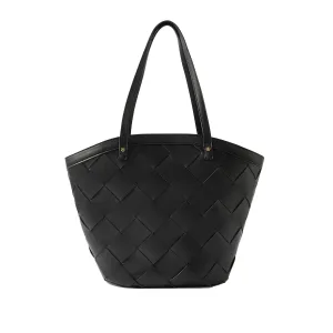 Accessorize London Women's Faux Leather Black Cross-Weave tote Bag