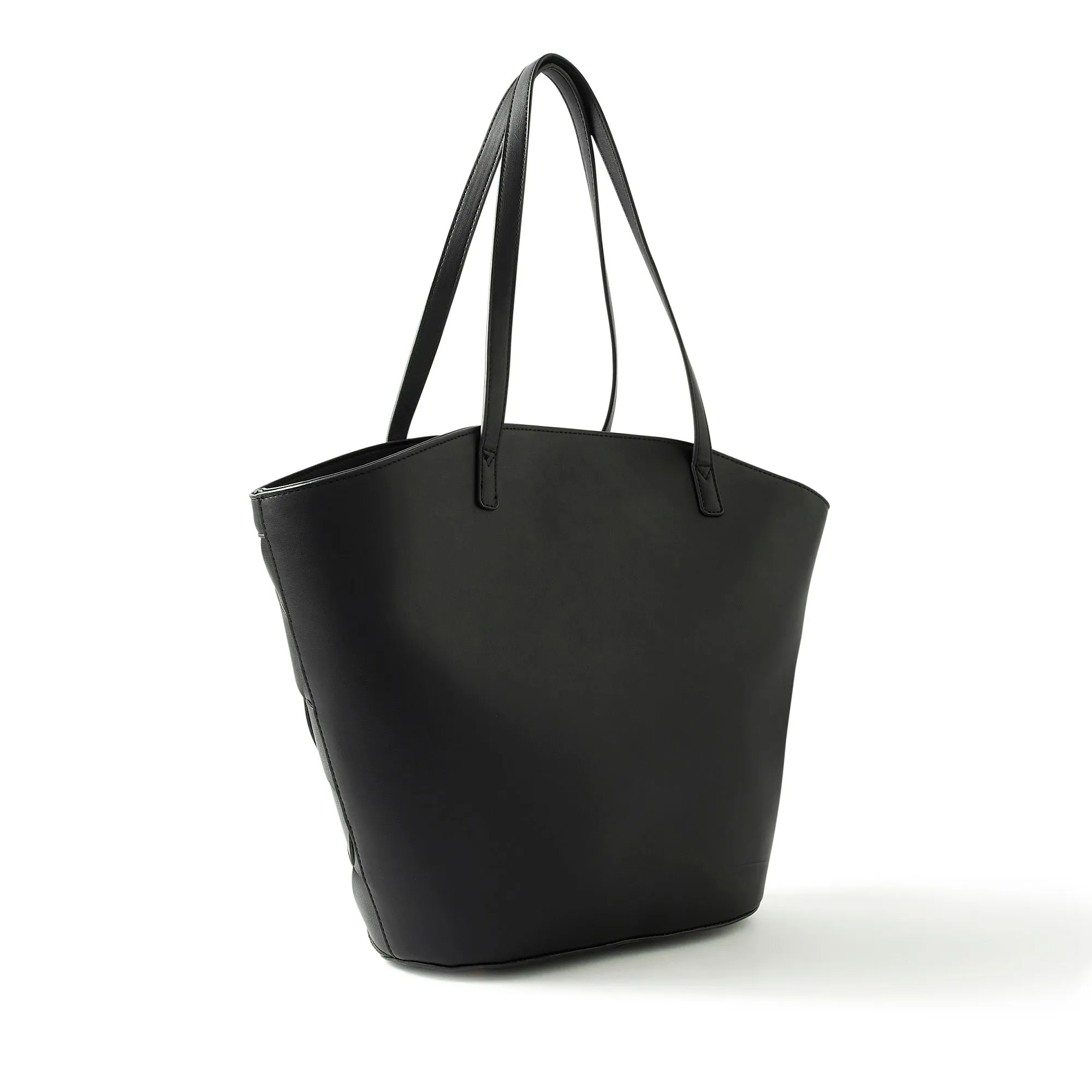 Accessorize London Women's Faux Leather Black Cross-Weave tote Bag