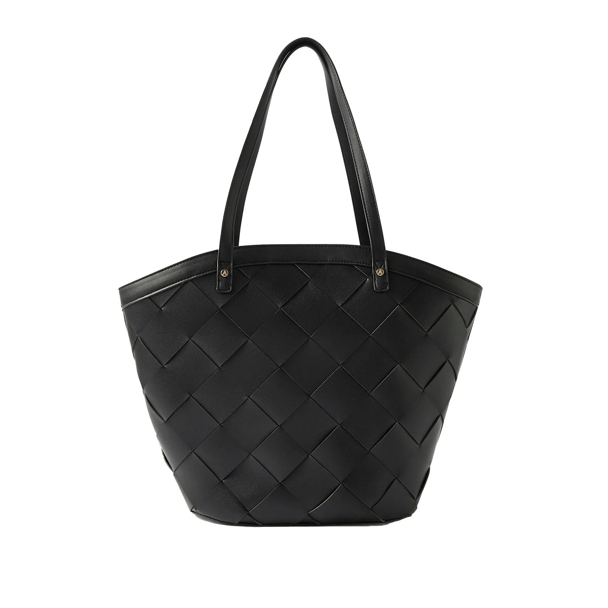 Accessorize London Women's Faux Leather Black Cross-Weave tote Bag