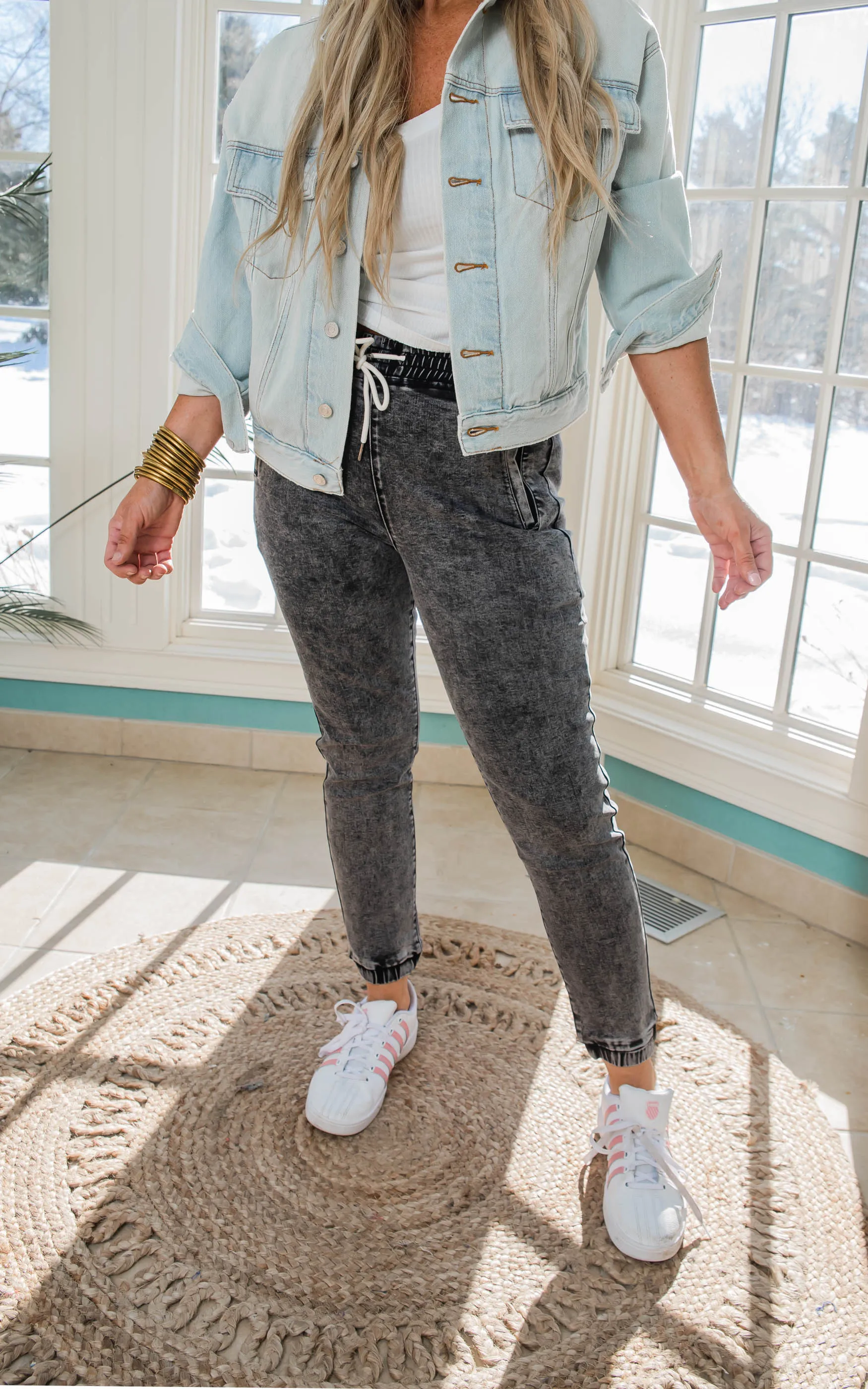 ACID WASH RELAXED DRAWSTRING JOGGER PANTS - Final Sale**