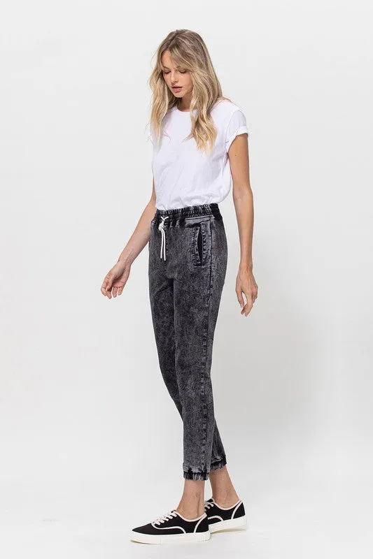 ACID WASH RELAXED DRAWSTRING JOGGER PANTS - Final Sale**
