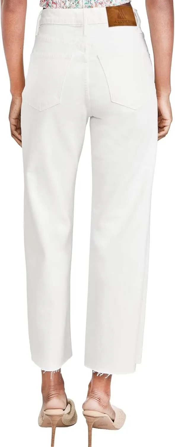 Allimy Womens Jeans High Rise Belted Wide Straight Leg Frayed Hem Jeans for Women Trendy 2025 Denim Pants
