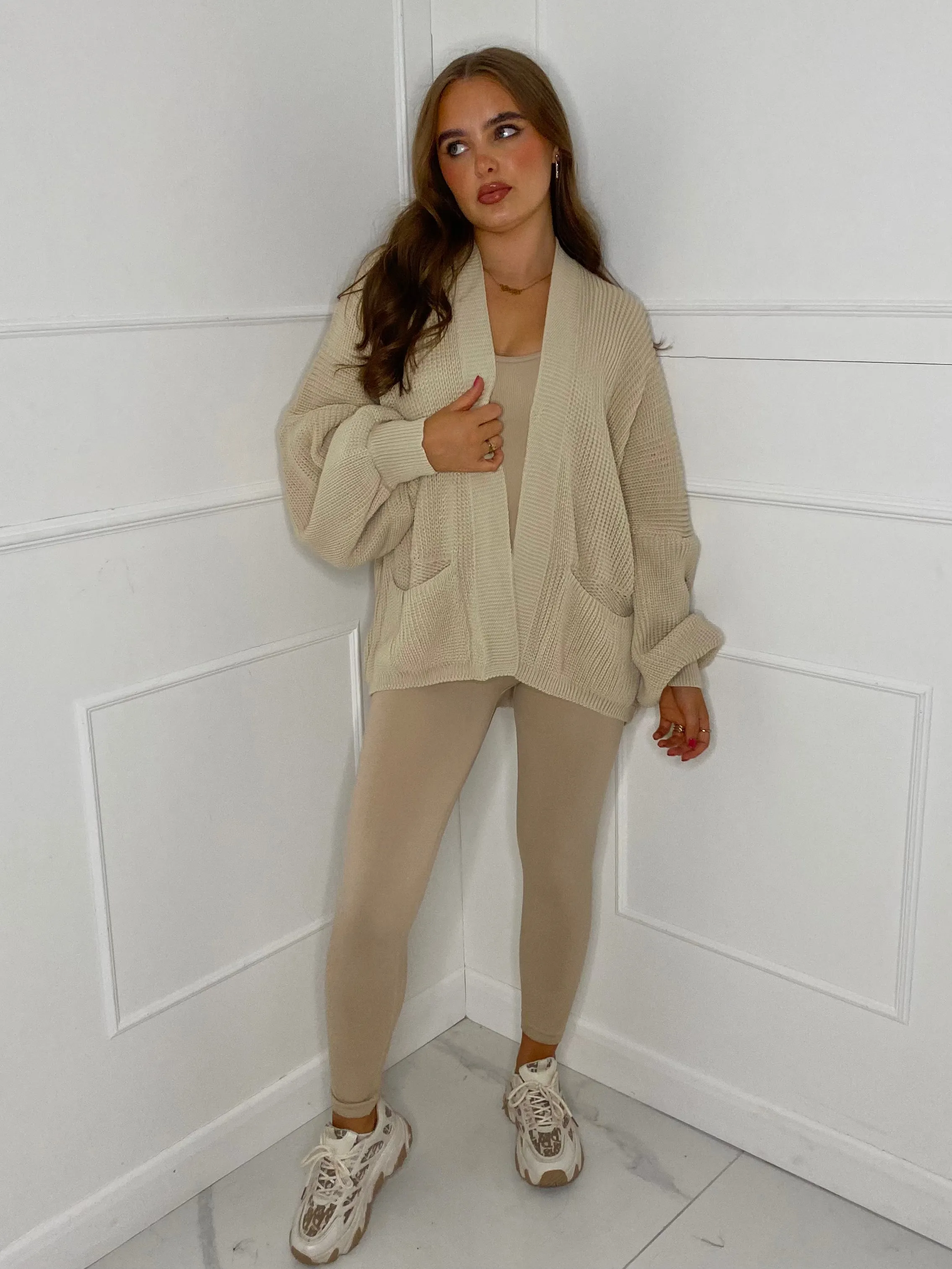 Balloon Sleeve Knitted Cardigan - Cream