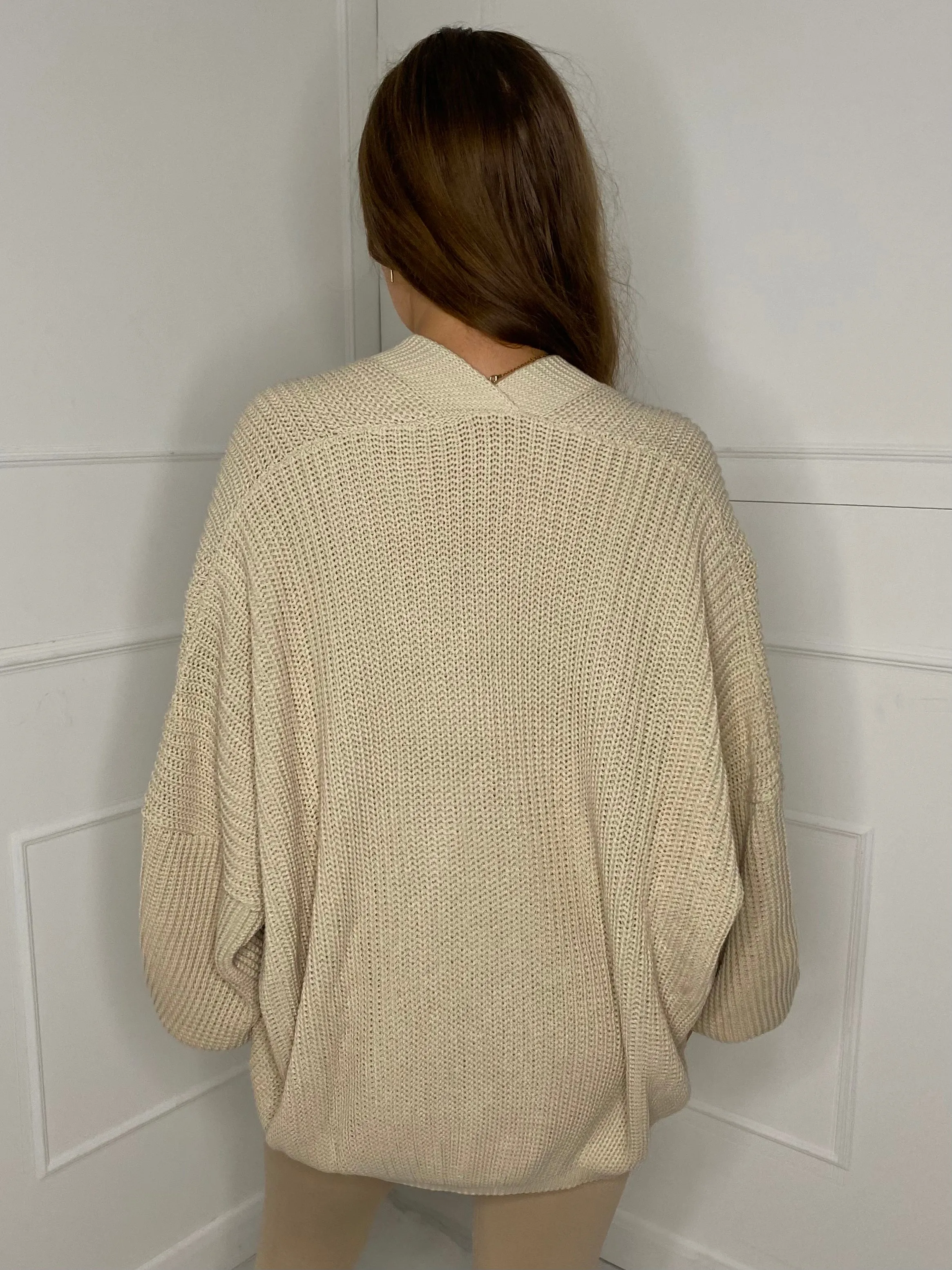 Balloon Sleeve Knitted Cardigan - Cream