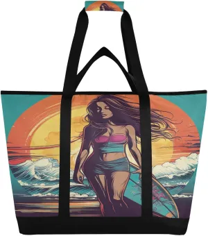 Beach Summer Tote Bag for Women with Zipper Reusable Grocery Bags Foldable Insulated Cooler Bag Totes Shopping Bags Handbags for Groceries Beach Travel Picnic Work