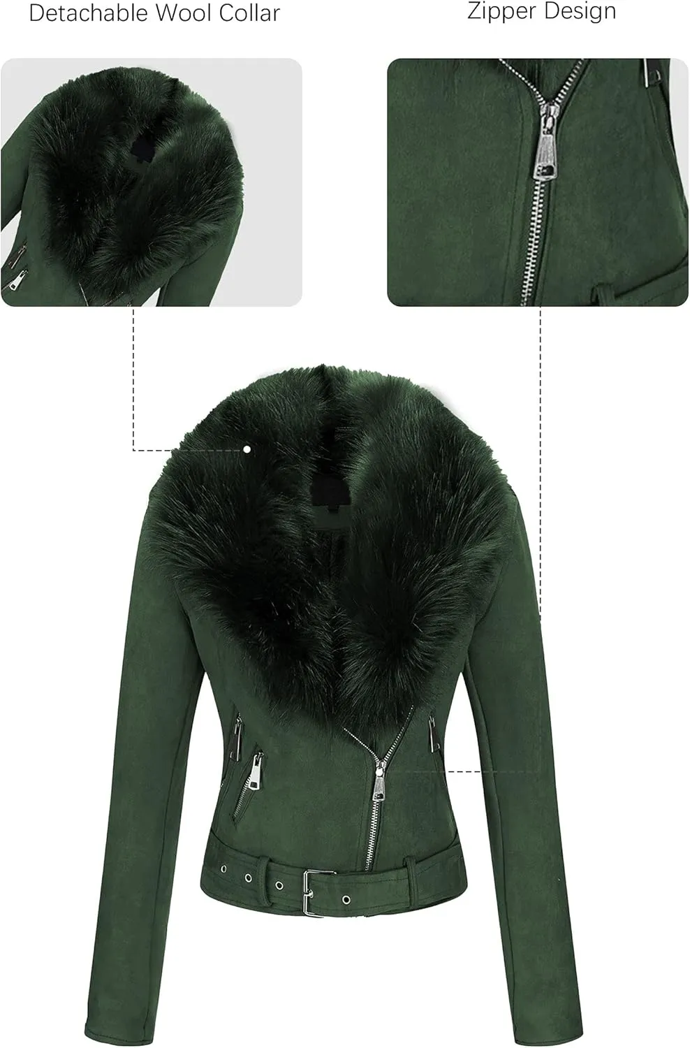 Bellivera Women Faux Leather Suede Jacket Moto Biker Coat Sherpa-Lined Overcoat with Removable Belt