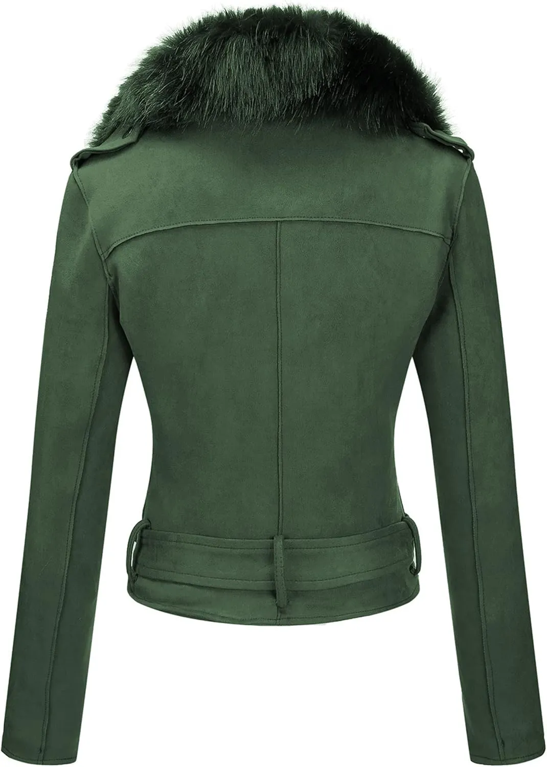 Bellivera Women Faux Leather Suede Jacket Moto Biker Coat Sherpa-Lined Overcoat with Removable Belt