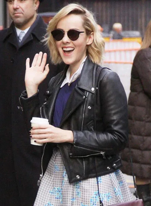 Black Classic Leather Jacket Worn by Jena Malone | Jena Malone Leather Jacket