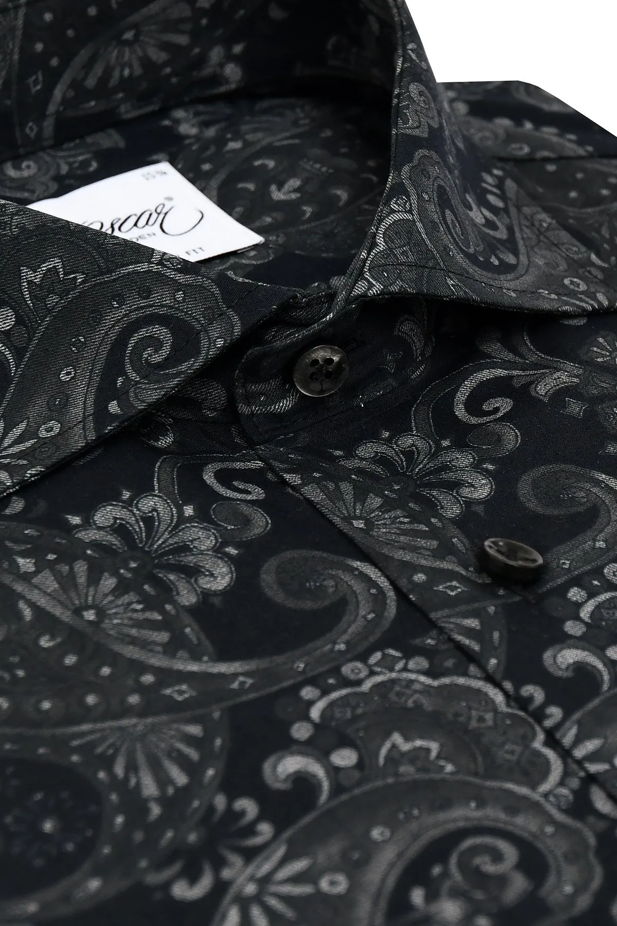 Black paisley printed slim fit shirt