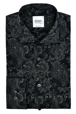 Black paisley printed slim fit shirt