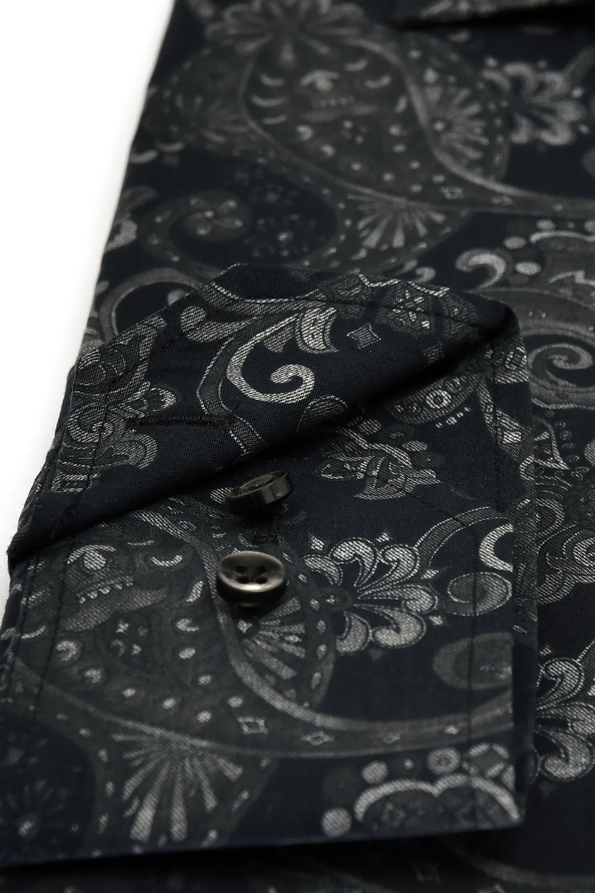 Black paisley printed slim fit shirt