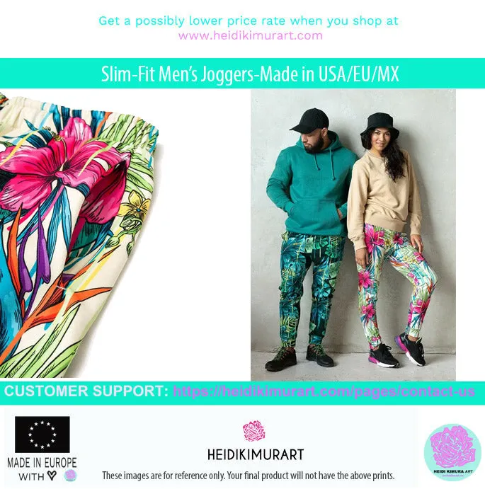 Blue Yellow Abstract Men's Joggers, Best Abstract Slim-Fit Fashionable Sweatpants-Made in USA/EU/MX