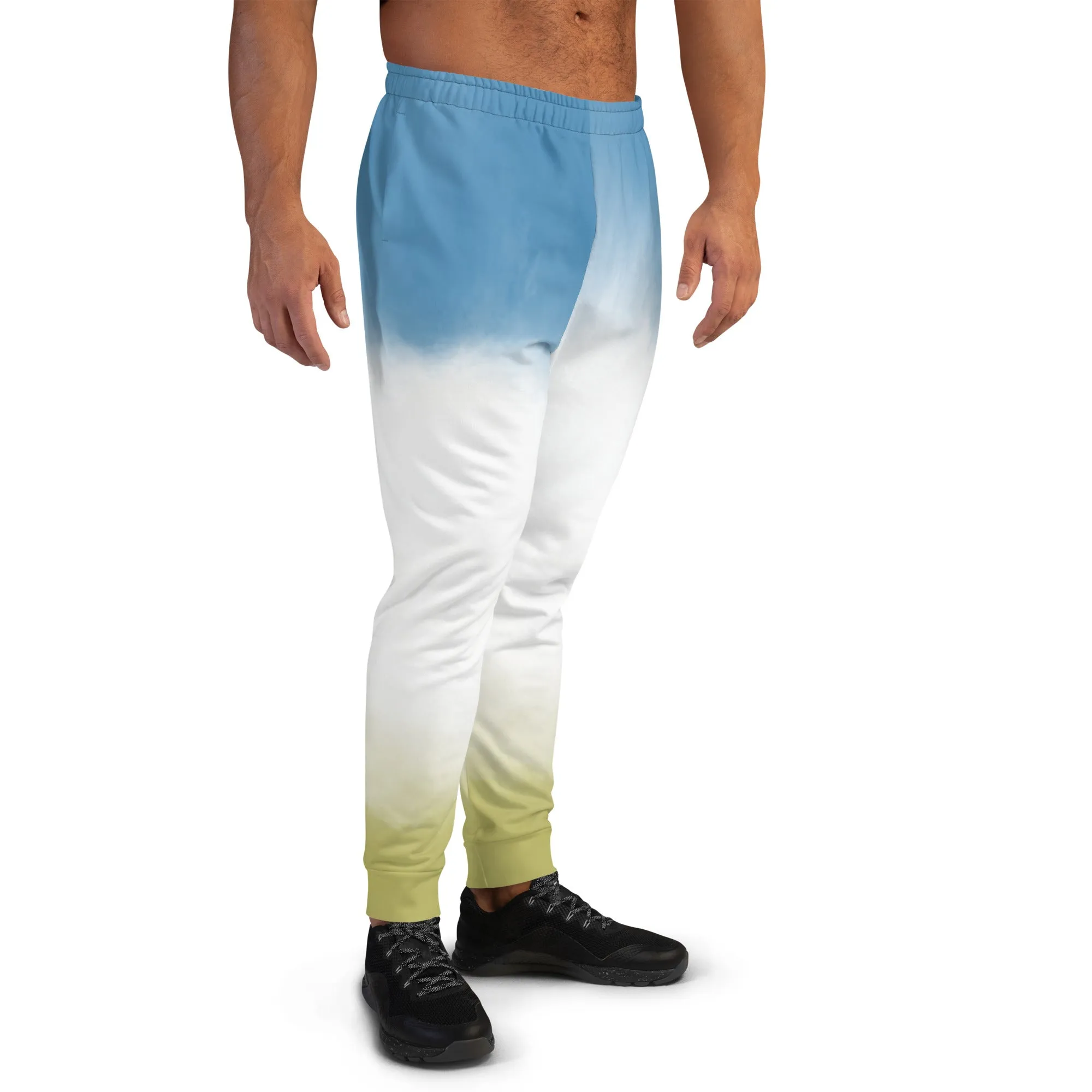 Blue Yellow Abstract Men's Joggers, Best Abstract Slim-Fit Fashionable Sweatpants-Made in USA/EU/MX
