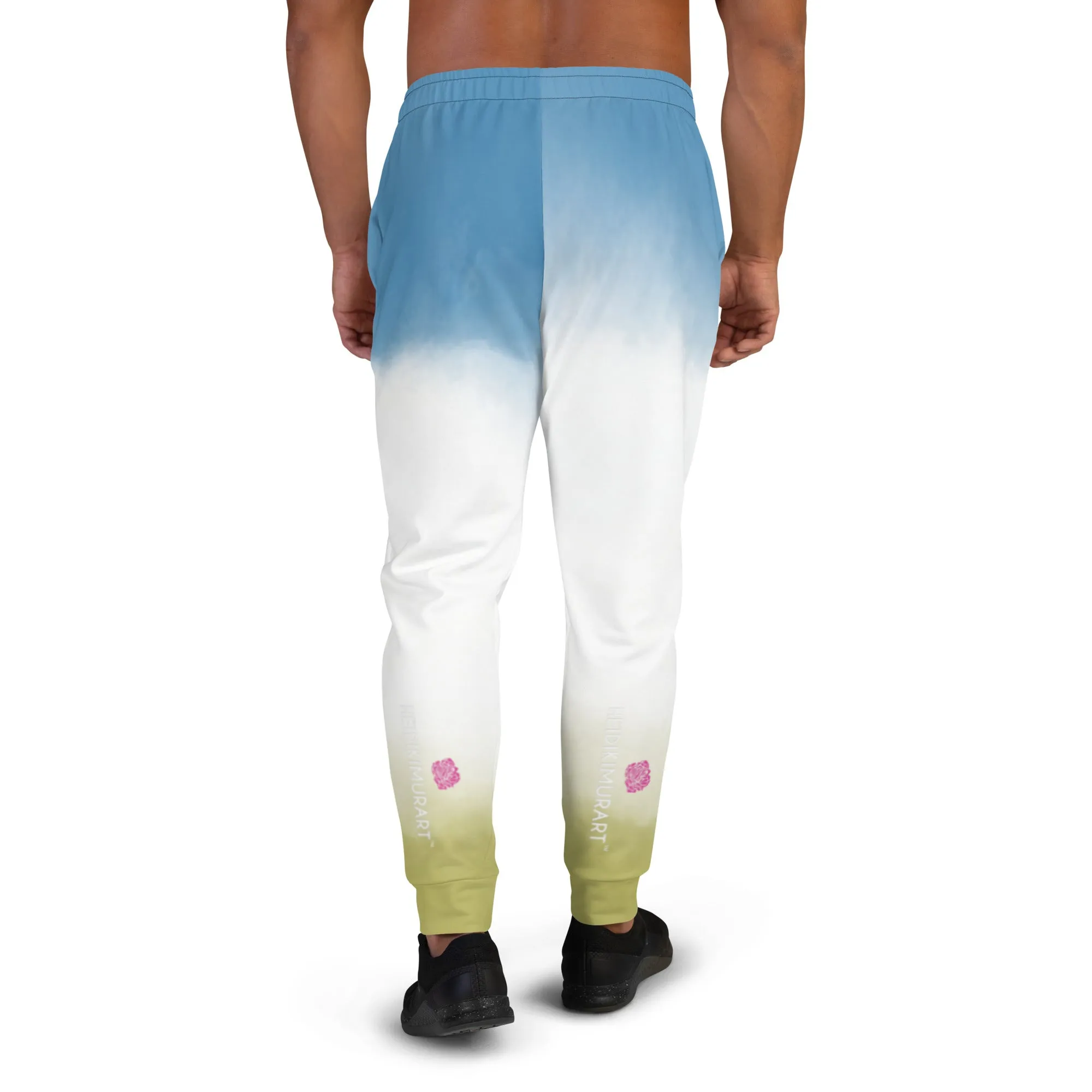 Blue Yellow Abstract Men's Joggers, Best Abstract Slim-Fit Fashionable Sweatpants-Made in USA/EU/MX