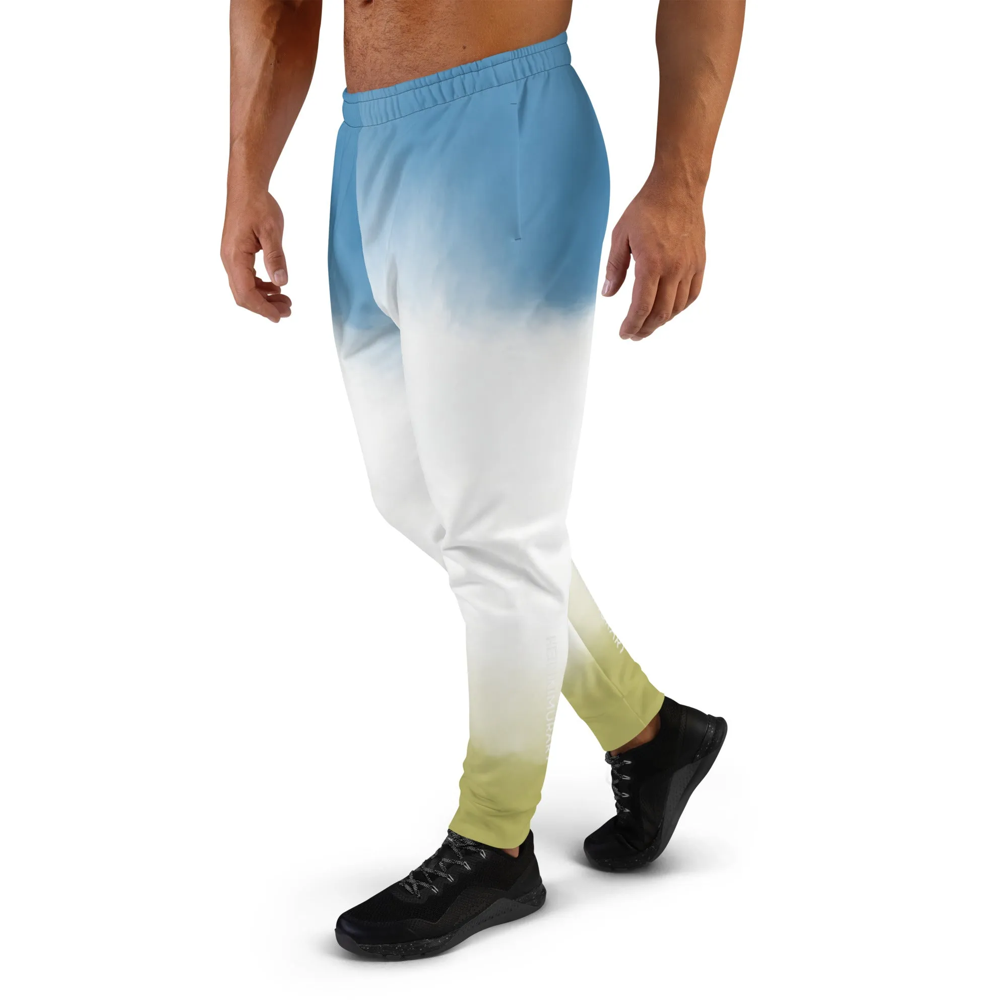 Blue Yellow Abstract Men's Joggers, Best Abstract Slim-Fit Fashionable Sweatpants-Made in USA/EU/MX