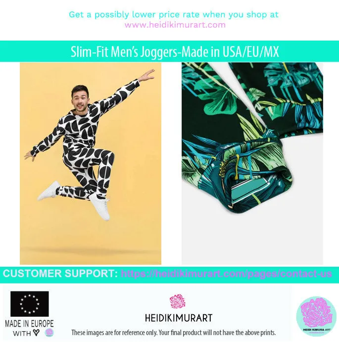 Blue Yellow Abstract Men's Joggers, Best Abstract Slim-Fit Fashionable Sweatpants-Made in USA/EU/MX