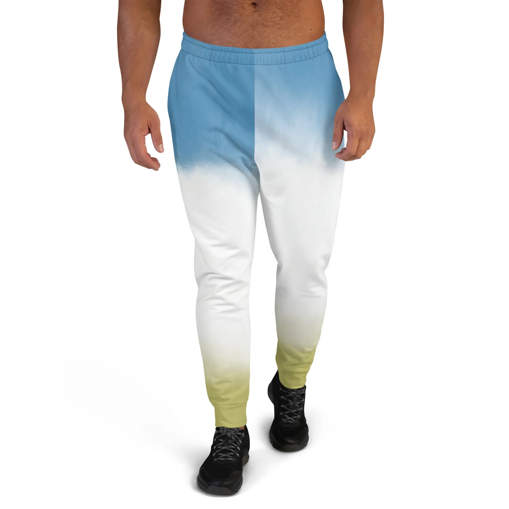 Blue Yellow Abstract Men's Joggers, Best Abstract Slim-Fit Fashionable Sweatpants-Made in USA/EU/MX