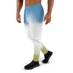 Blue Yellow Abstract Men's Joggers, Best Abstract Slim-Fit Fashionable Sweatpants-Made in USA/EU/MX