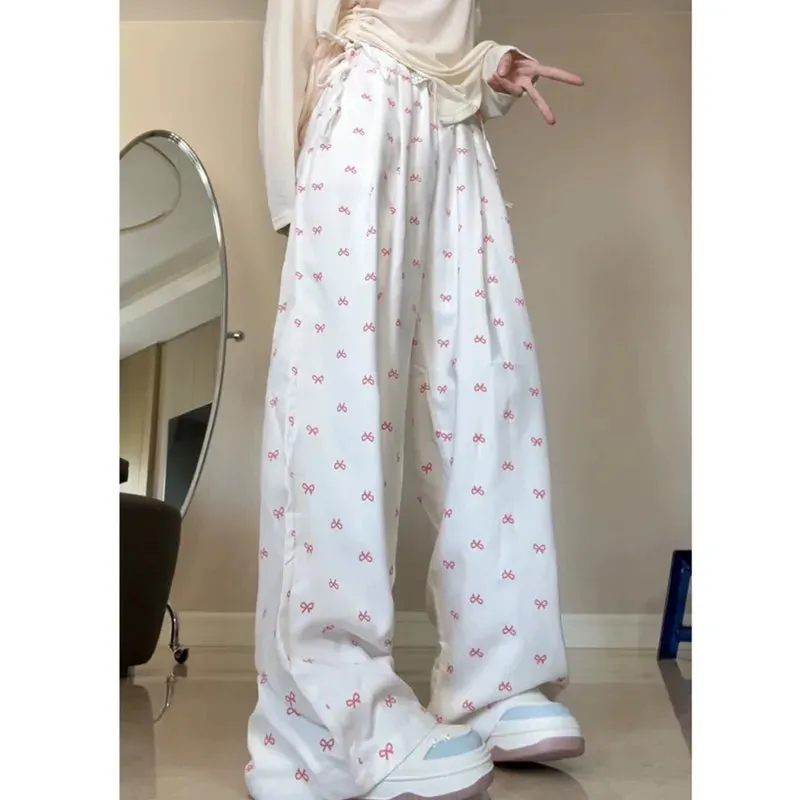 Bow Printed Wide Leg Pants