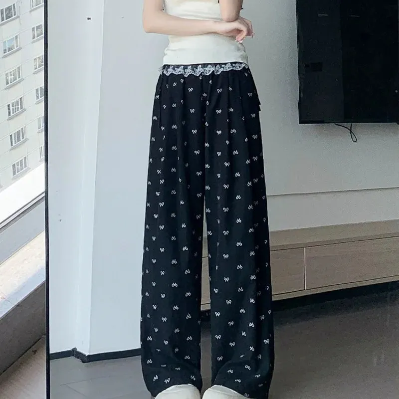 Bow Printed Wide Leg Pants