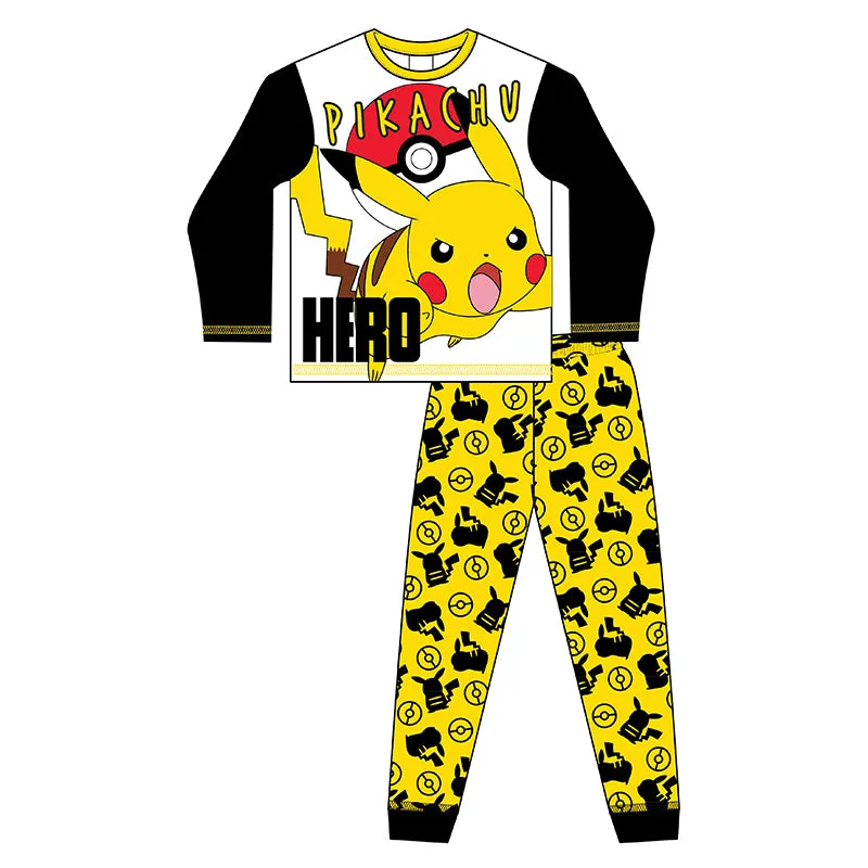 Boys Pokemon Pyjama Set Black White Yellow - Age 11-12
