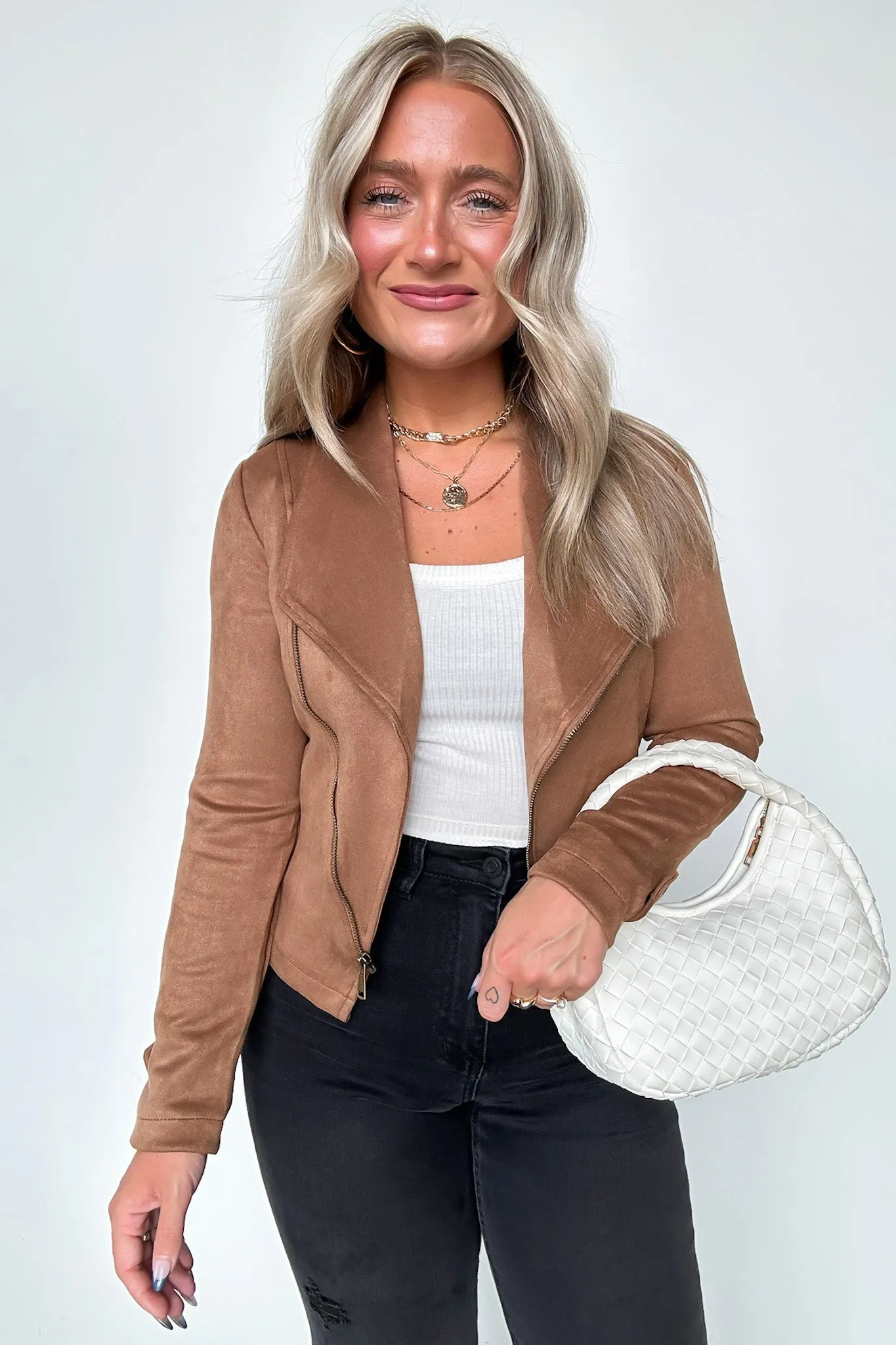 Brynlee Faux Suede Zip Up Moto Jacket - FINAL SALE