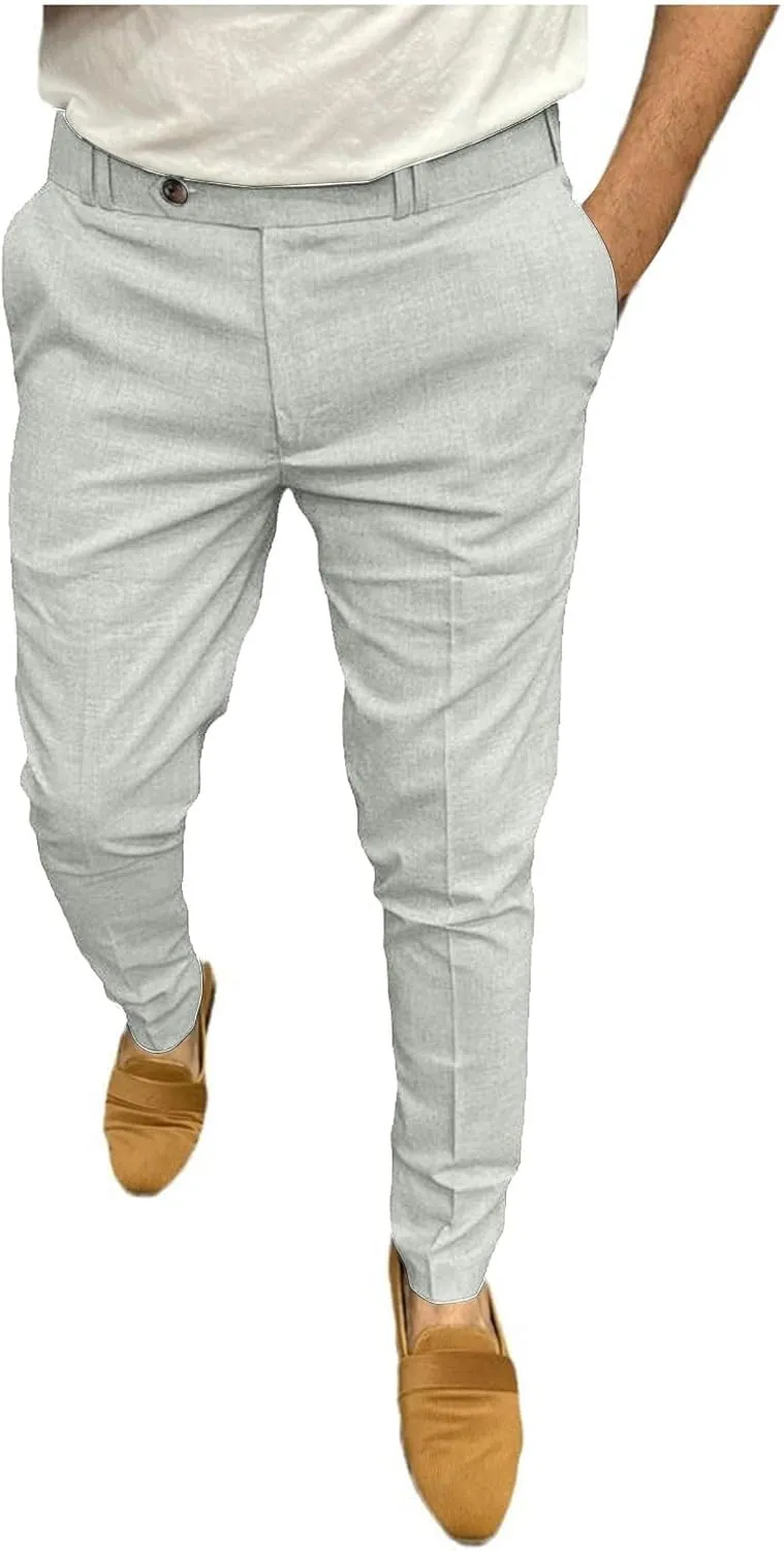 Business Dress Work Slim Fit Pants for Men Casual Button Zipper Classic Suit Pant Cotton Thin Quick Dry Trousers
