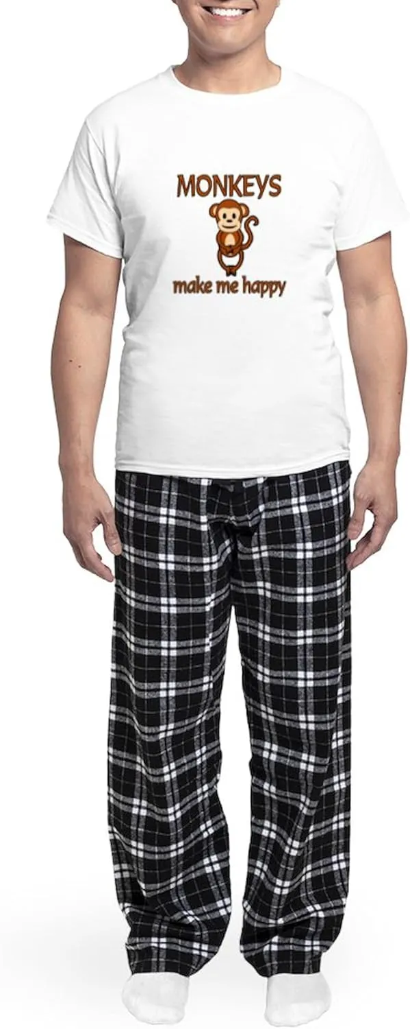 CafePress Monkey Happy Men's Light Pajamas Men's Novelty Light Pajama Set, Comfortable PJ Sleepwear