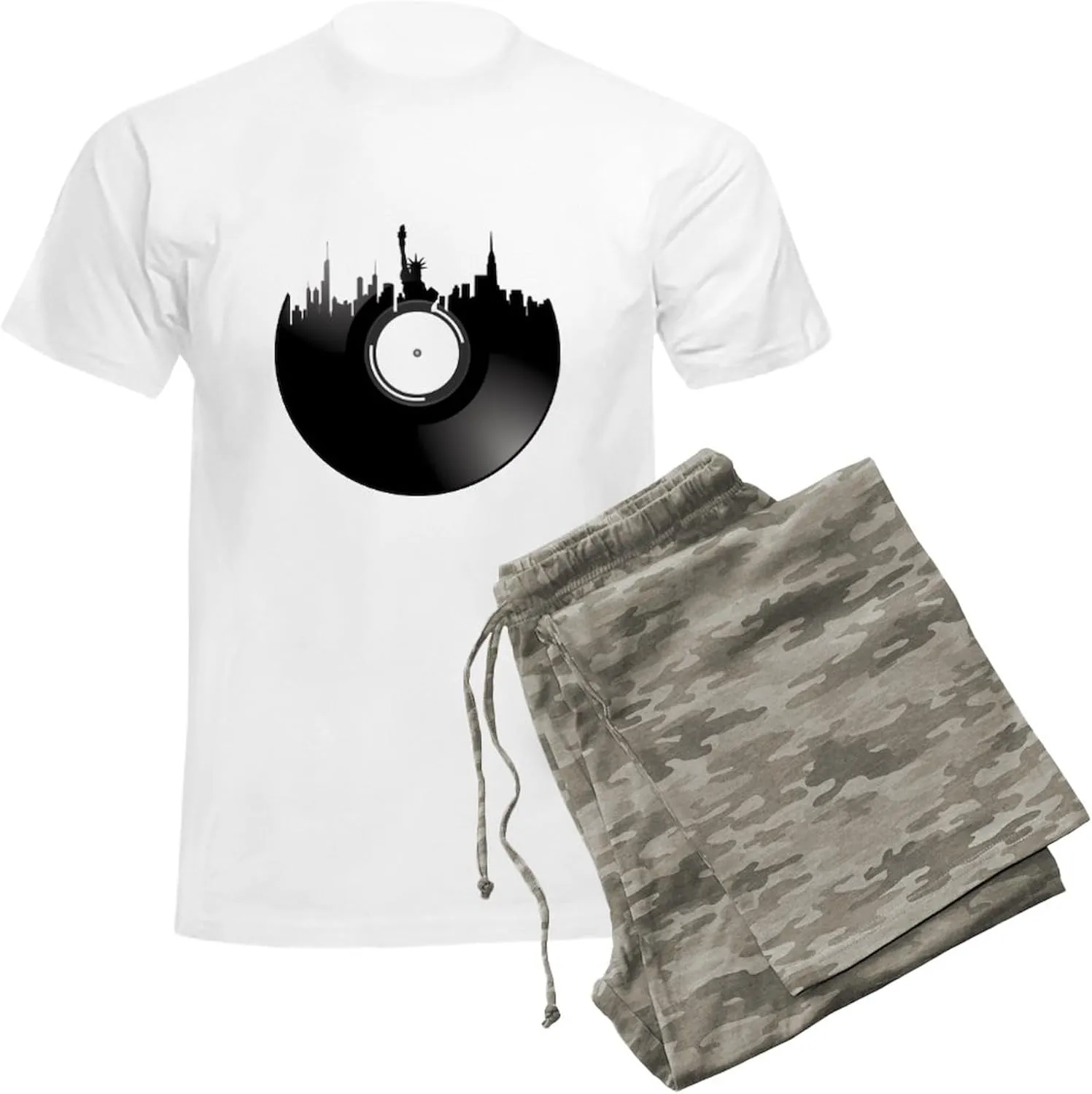 CafePress New York City Vinyl Record Pajamas Men's Novelty Light Pajama Set, Comfortable PJ Sleepwear