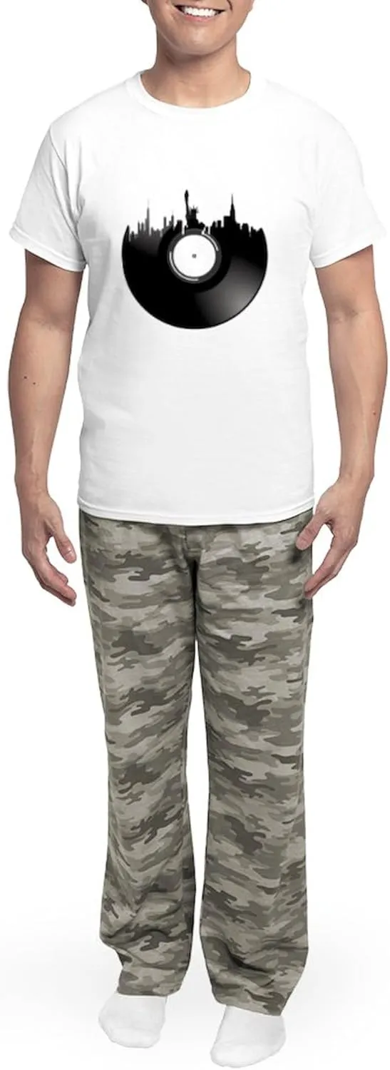CafePress New York City Vinyl Record Pajamas Men's Novelty Light Pajama Set, Comfortable PJ Sleepwear