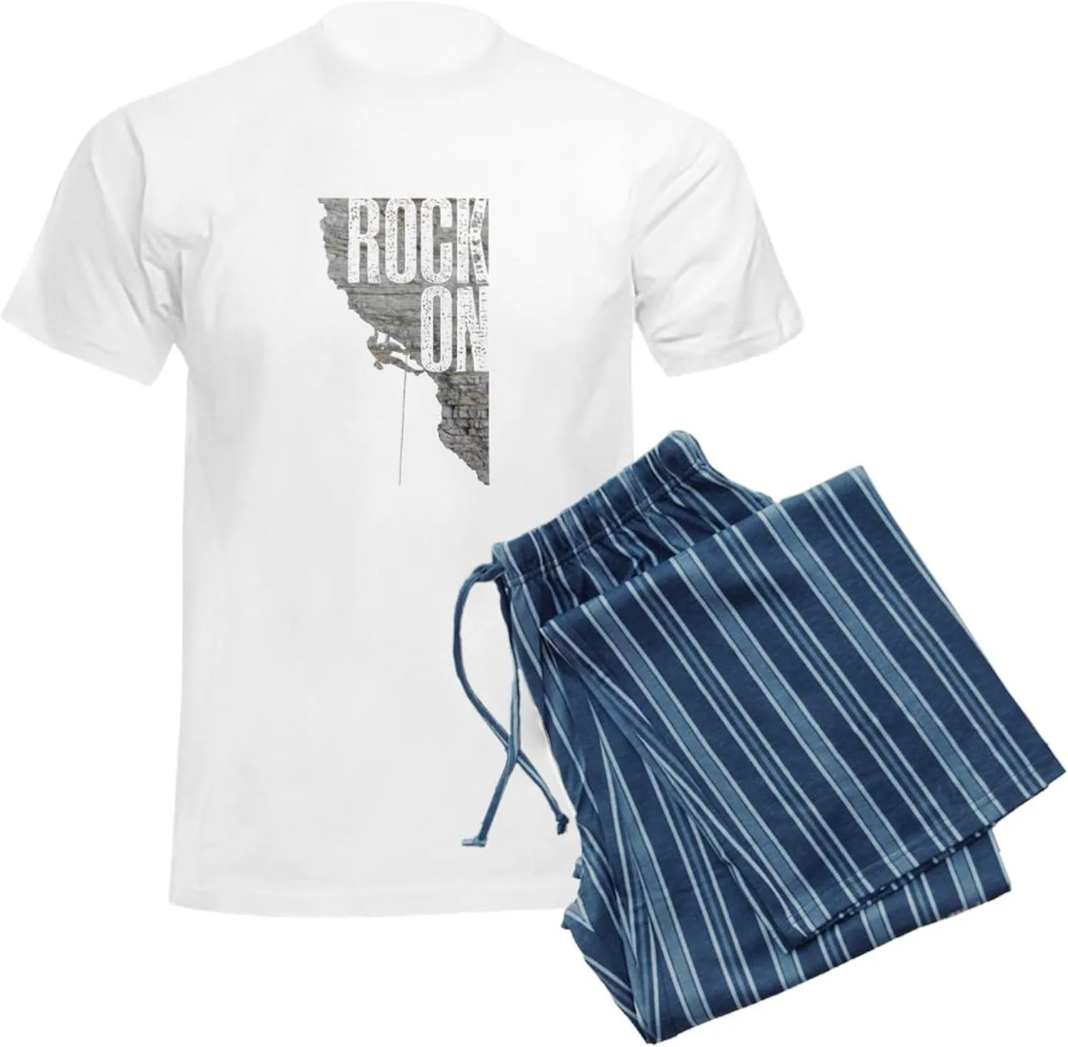 CafePress Rock On Rock Climbing Graphic Tee Pajamas Men's Novelty Light Pajama Set, Comfortable PJ Sleepwear