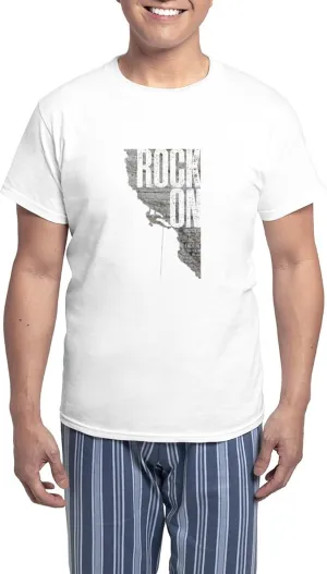 CafePress Rock On Rock Climbing Graphic Tee Pajamas Men's Novelty Light Pajama Set, Comfortable PJ Sleepwear