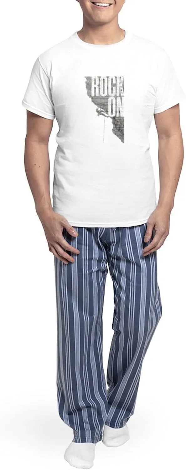 CafePress Rock On Rock Climbing Graphic Tee Pajamas Men's Novelty Light Pajama Set, Comfortable PJ Sleepwear