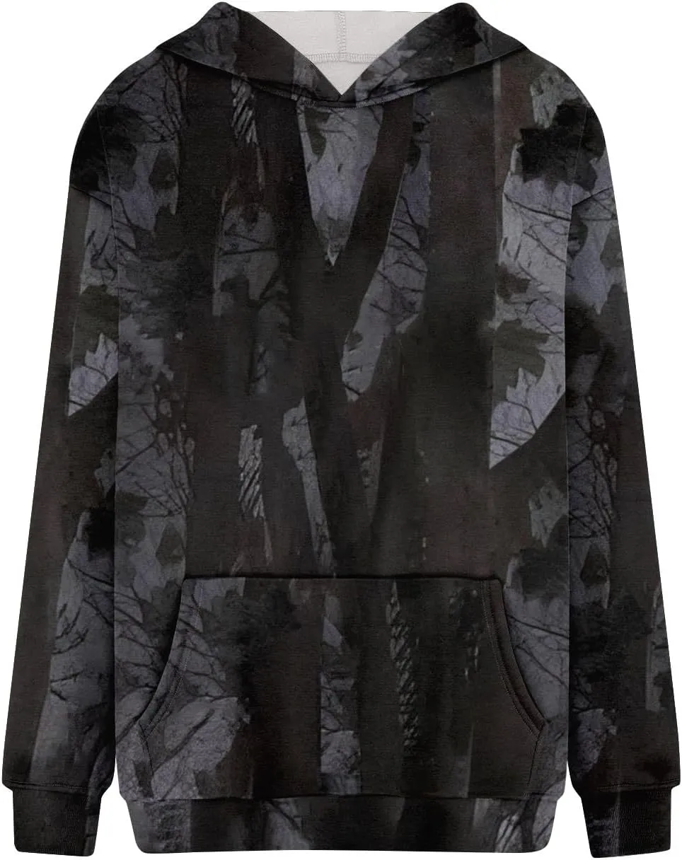 Camo Hoodie Women Casual Loose Fit Sweatshirts Maple Leaf Print Oversized Pullover with Pocket Fall Clothes