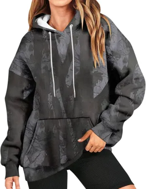 Camo Hoodie Women Casual Loose Fit Sweatshirts Maple Leaf Print Oversized Pullover with Pocket Fall Clothes