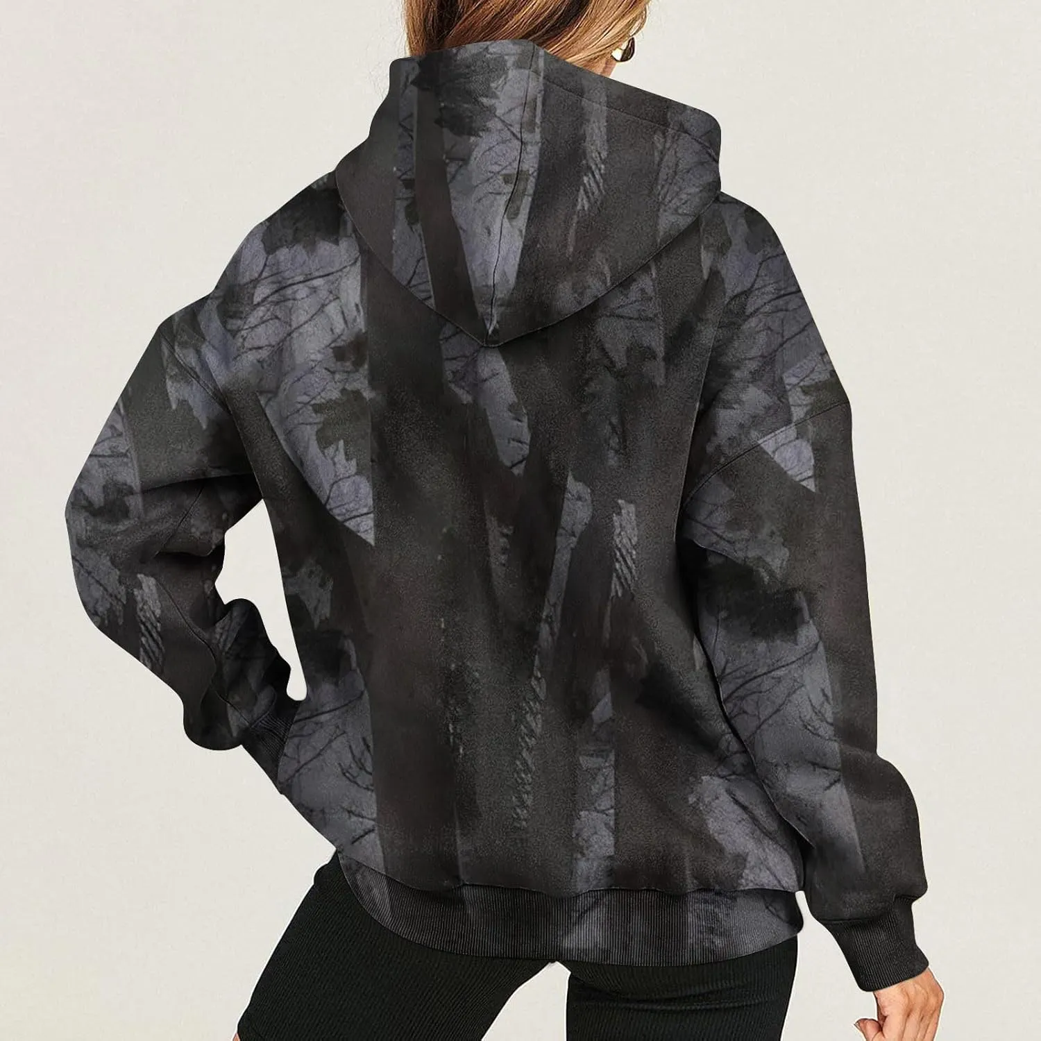 Camo Hoodie Women Casual Loose Fit Sweatshirts Maple Leaf Print Oversized Pullover with Pocket Fall Clothes