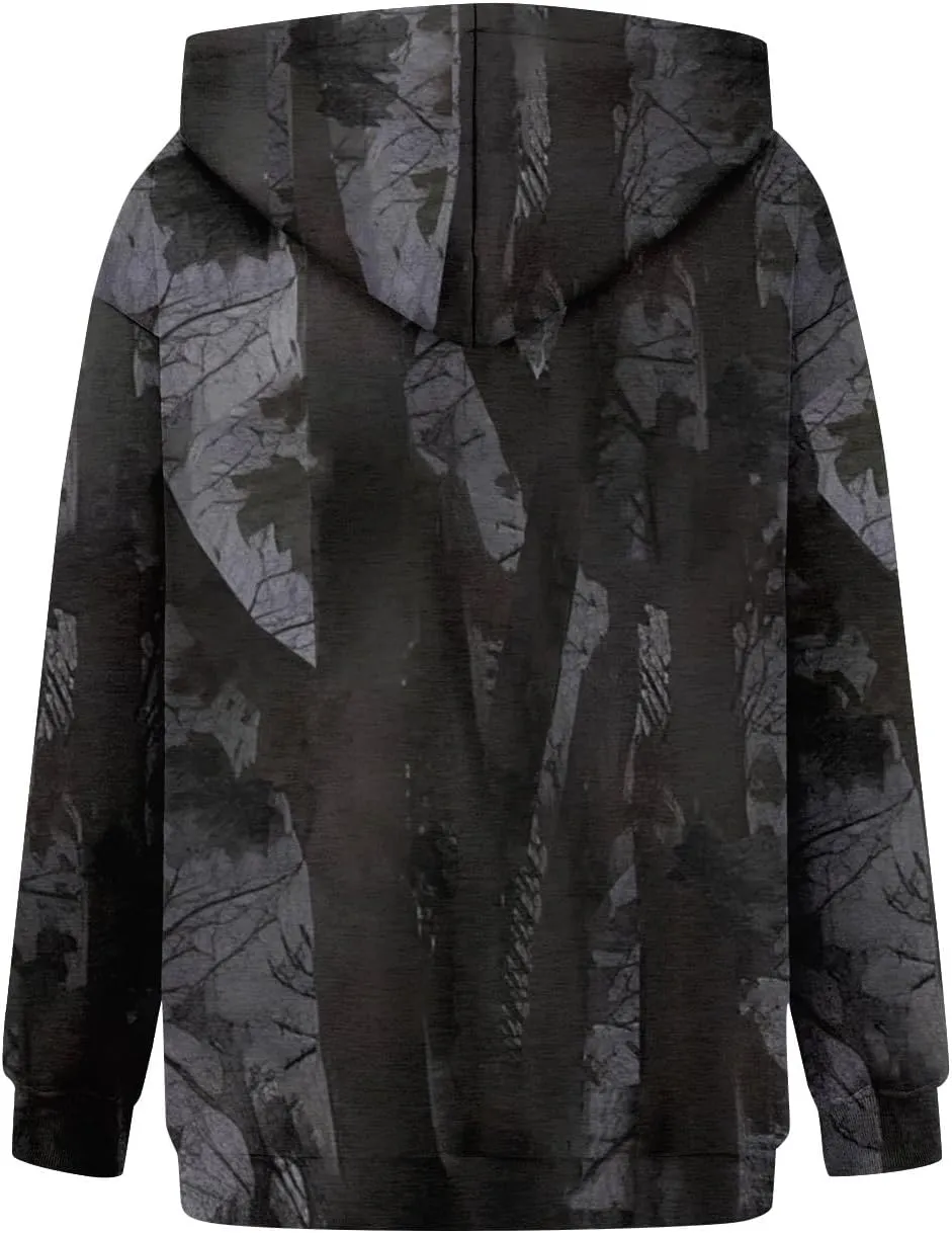 Camo Hoodie Women Casual Loose Fit Sweatshirts Maple Leaf Print Oversized Pullover with Pocket Fall Clothes