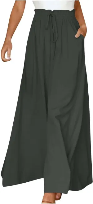 Canbebig Palazzo Pants for Women High Waist Loose Wide Leg Trousers Solid Dressy Culottes Elastic Waist Flowy Classy Pants