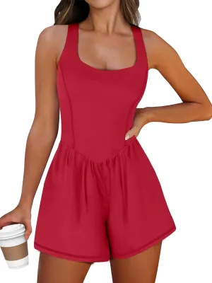 Caracilia Womens Athletic Romper Summer Casual Short Workout Running Jumpsuits One Piece Gym Clothes Yoga Outfits