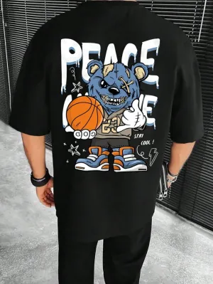 Cartoon Character & Letter Printed T-shirt