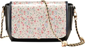 Colorful Flower Vivid Print Crossbody Purses for Women Black Shoulder Leather Bags Wallet Handbags with Chain Strap