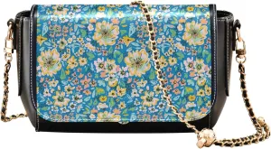 Colorful Flower Vivid Print Crossbody Purses for Women Black Shoulder Leather Bags Wallet Handbags with Chain Strap