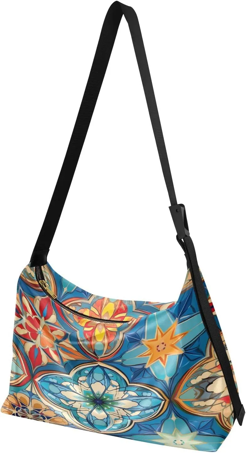 Colorful Geometric Ornament with Stylized Vegan Crossbody Bag, Cross Body Shoulder Bag, Woman Large Cross Body Bag